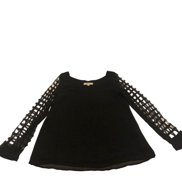 Black Round Neck Blouse Block Cut Out Long Sleeves Size M - Picture 7 of 11